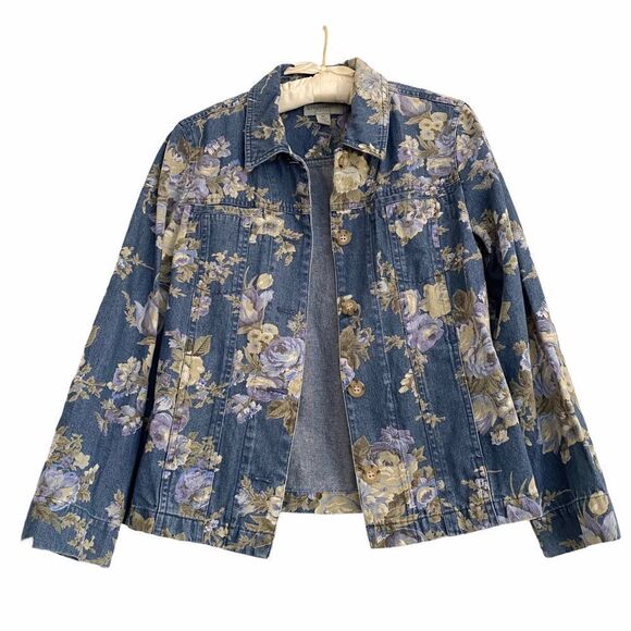 Appleseed’s Petites Floral Denim Jean Jacket SP - Picture 1 of 7
